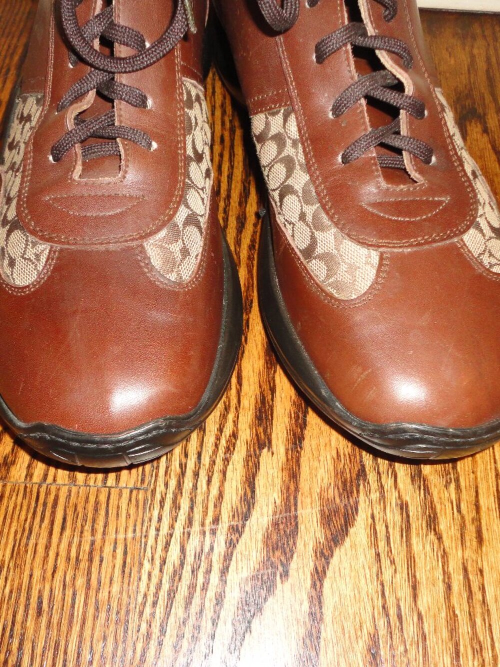 COACH Men's Brown Leather & Canvas Logo "Pelham" Ankle Boots Size 11.5 D - Picture 2 of 10